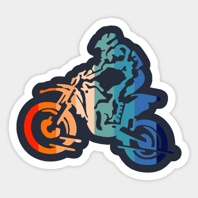 70s Retro Colored Silhouette MotoCross Dirt Bike Biker Gift Sticker by Bezra